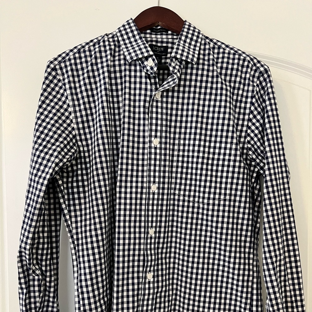 J. Crew Thompson Slim Fit Flex Wrinkle Free Dress Shirt Button Down Navy M 15.5